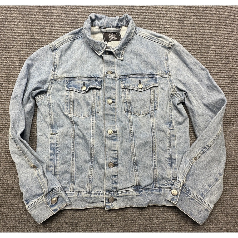 Thunder Jacket Mens Medium Blue Denim Jean Trucker Button Front Pockets‎ Unlined